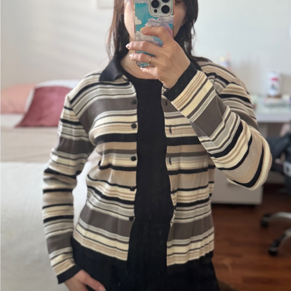 Striped Button-Up Cardigan